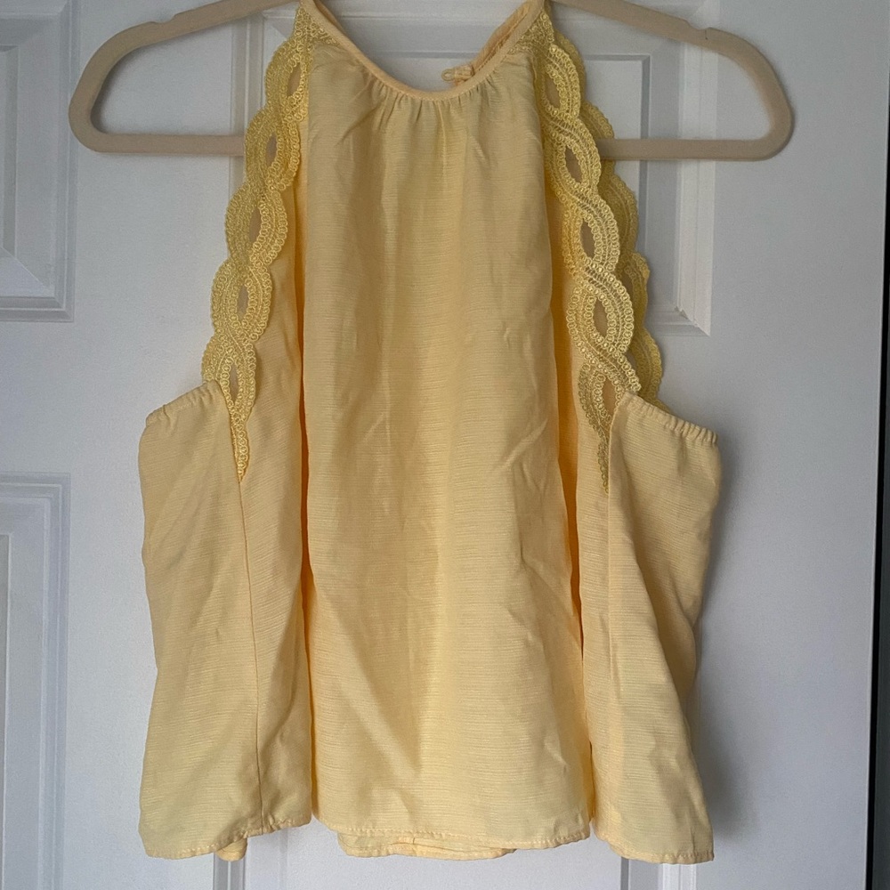 Kendall and Kylie yellow halter top with lace detail